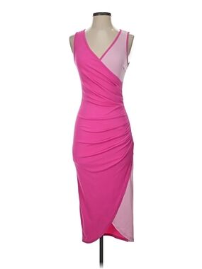 Loness Hot Pink Asymmetrical Dress with Soft Pink Colorblock